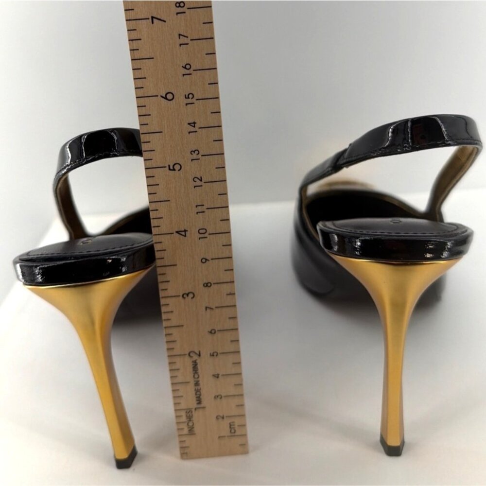 Donna Karan New York Savita Slingback Heels Black Gold Cap Toe Pumps Size 8.5 - Picture 7 of 14